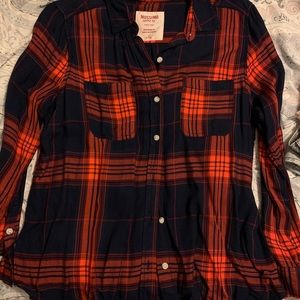 Navy Blue and Orange/Red flannel